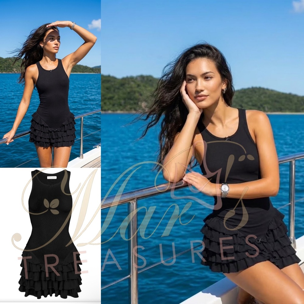 My Mum Made It Black Ruffled MINI Dress Sz M